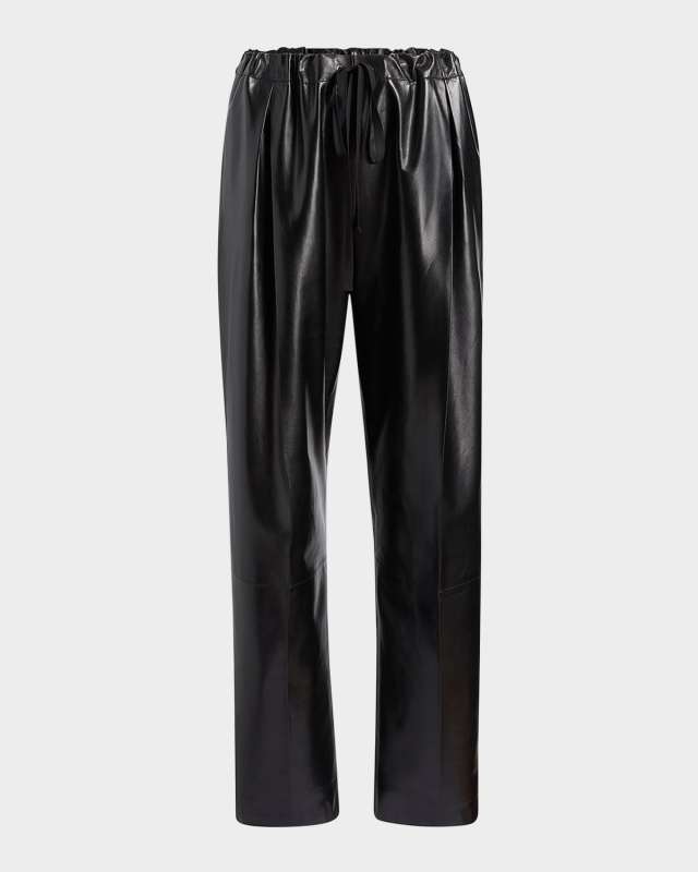Trenton Straight Drawstring Leather Pants